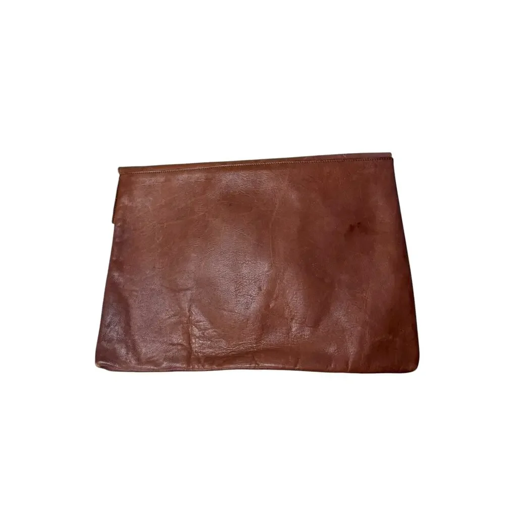 Vintage Brown Top Grain Cowhide Leather Large Envelope Laptop Portfolio 15”x11”
